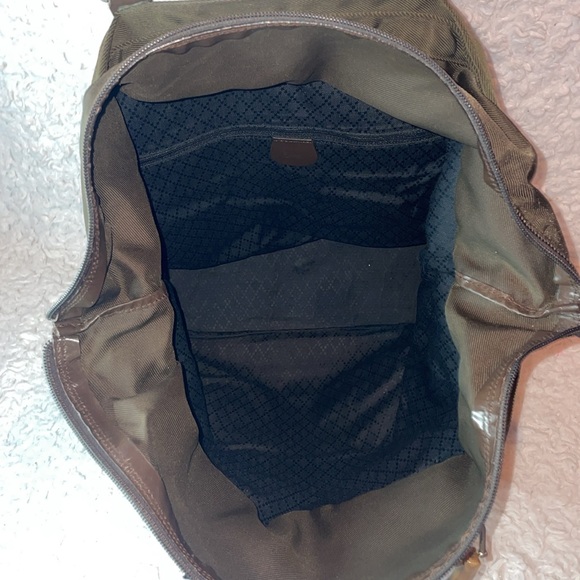 Gucci Vintage Bamboo Handle Nylon Leather Large Shopper Tote Olive Green Brown - Picture 13 of 15